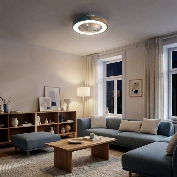 Brilagi - димируемо LED осветително тяло с вентилатор LED/38W/230V 50 cm син/дъб + дистанционно управление