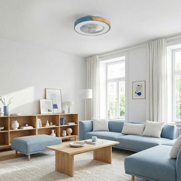 Brilagi - димируемо LED осветително тяло с вентилатор LED/38W/230V 50 cm син/дъб + дистанционно управление