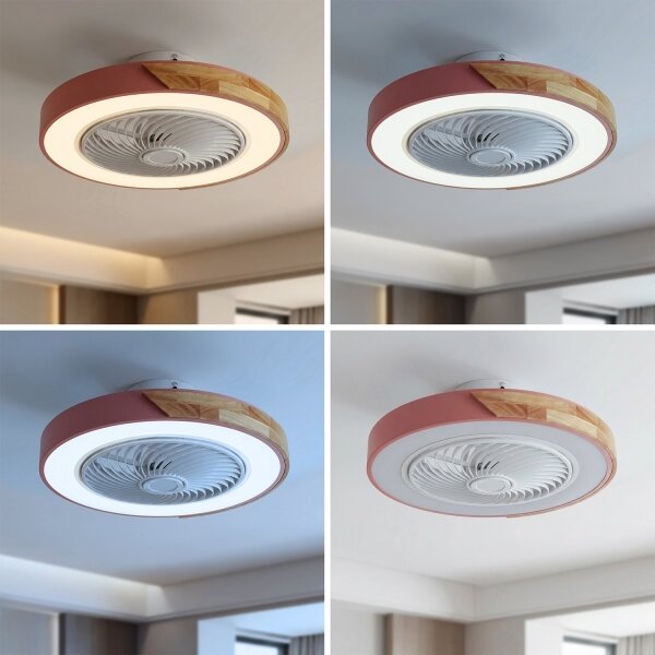 Brilagi - LED димируемо осветително тяло с вентилатор LED/38W/230V 50 см розово/дъб +дистанционно управление