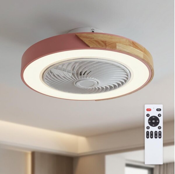 Brilagi - LED димируемо осветително тяло с вентилатор LED/38W/230V 50 см розово/дъб +дистанционно управление