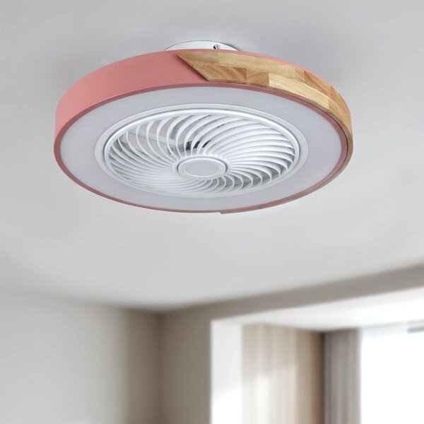 Brilagi - LED димируемо осветително тяло с вентилатор LED/38W/230V 50 см розово/дъб +дистанционно управление