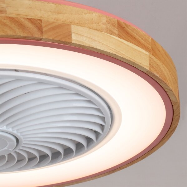 Brilagi - LED димируемо осветително тяло с вентилатор LED/38W/230V 50 см розово/дъб +дистанционно управление