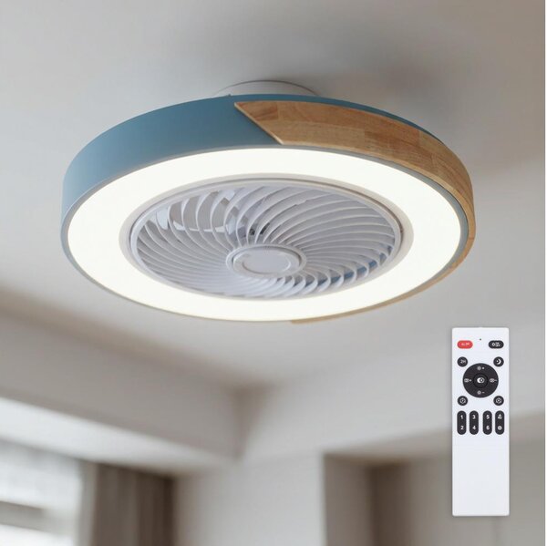 Brilagi - димируемо LED осветително тяло с вентилатор LED/38W/230V 50 cm син/дъб + дистанционно управление