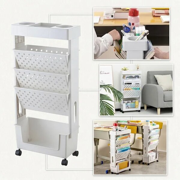 Bookcart™ Етажерка за книги на колела с 5 нива