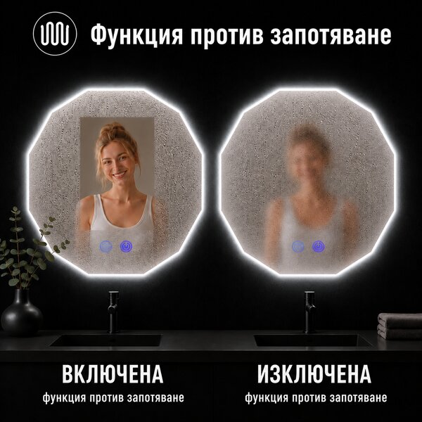 Огледало за баня с LED осветление и функция против изпотяване Ориана