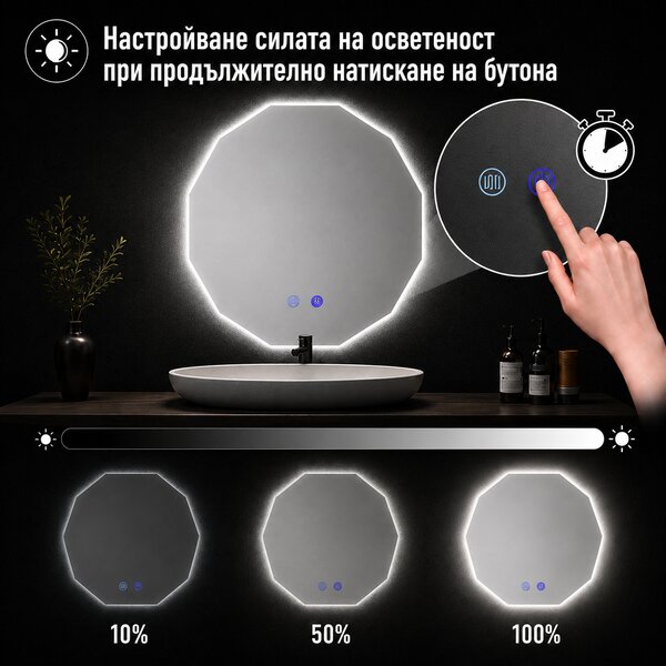 Огледало за баня с LED осветление и функция против изпотяване Ориана