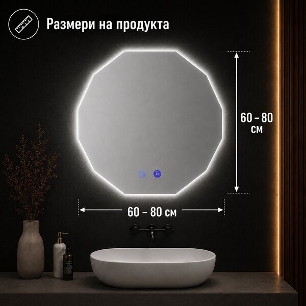 Огледало за баня с LED осветление и функция против изпотяване Ориана