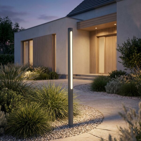 Lindby LED осветление за пътеки Liravel, височина 90 cm, антрацит, IP65, Черен, Алуминий, Модерен