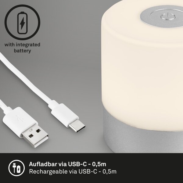 Briloner -LED димируема презареждаема сензорна външна настолна лампа LED/2W/5V 2700K IP44 матов хром