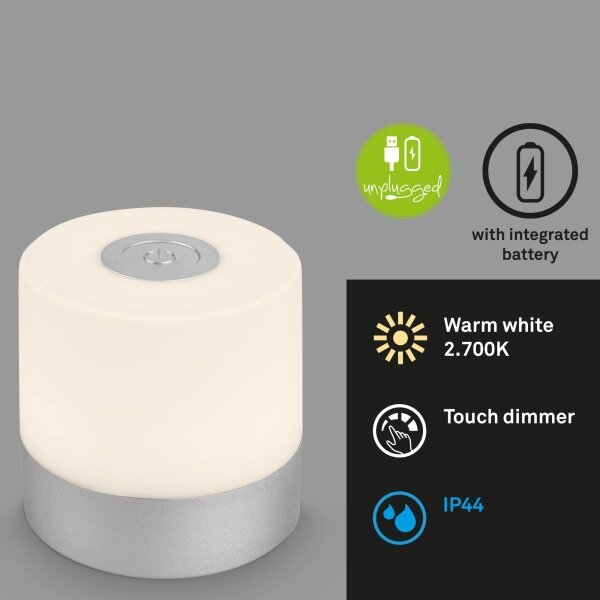 Briloner -LED димируема презареждаема сензорна външна настолна лампа LED/2W/5V 2700K IP44 матов хром
