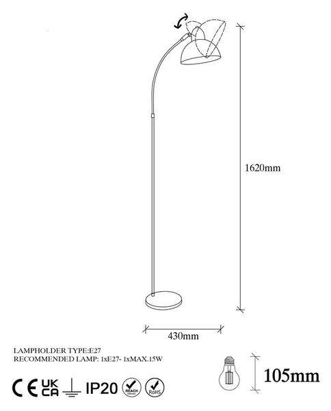 Подова лампа в месингов цвят с метален абажур (височина 162 cm) Marzeo – Opviq lights