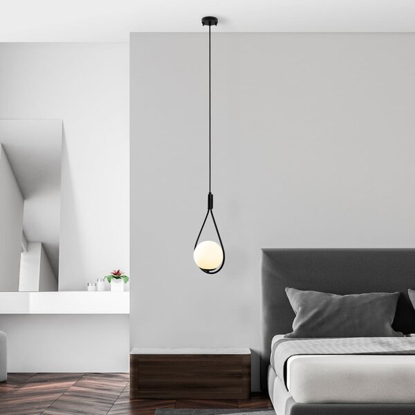 Черно висящо осветително тяло със стъклен абажур Sessiz – Opviq lights