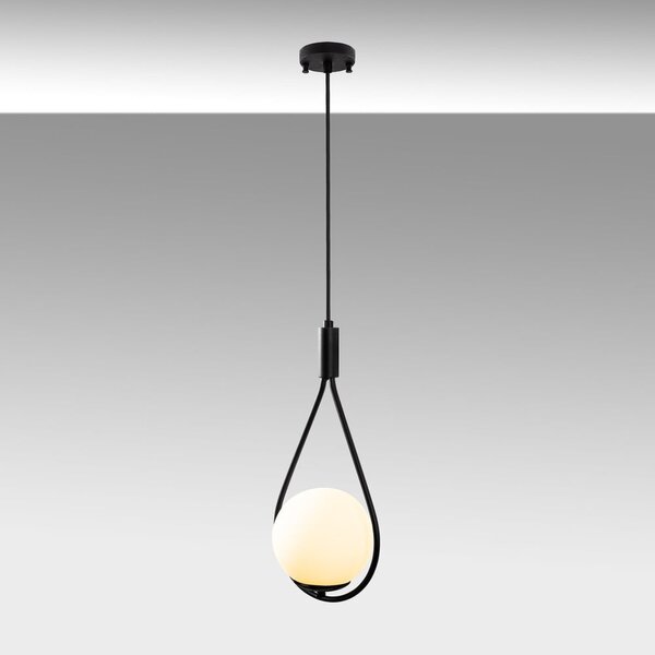 Черно висящо осветително тяло със стъклен абажур Sessiz – Opviq lights