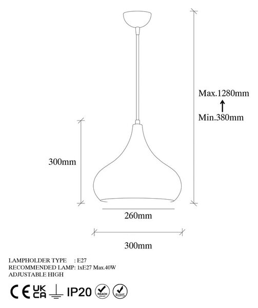 Висящо осветително тяло в меден цвят с метален абажур ø 30 cm Muba – Opviq lights