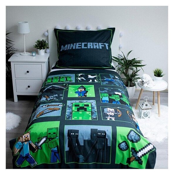 Памучно детско спално бельо за единично легло 140x200 cm Minecraft Survival Mode - Jerry Fabrics