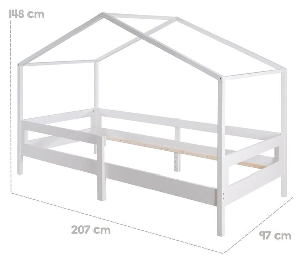 Бяло къща детско легло 90x200 cm от масивна дървесина с място за съхранение с включена подматрачна рамка – Roba