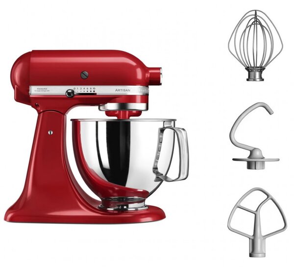 Планетарен миксер KitchenAid Artisan Elegance 5KSM125EER, 300 W, 4.8 л, Direct drive, 10 скорости, Червен