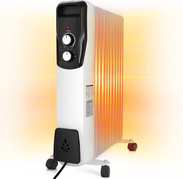 Маслен радиатор Sailnovo NSC-250-11F1, 2500W, 11 ребра, 30 м2, 3 степени, Въртящи се на 360 колелца, 10-35C, Бял