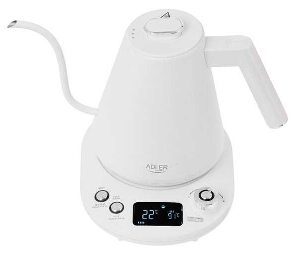 Електрическа кана Adler AD 1349W, 1100W, 1 л, 40-100 C, Поддържане на топлината, LED дисплей, Бял