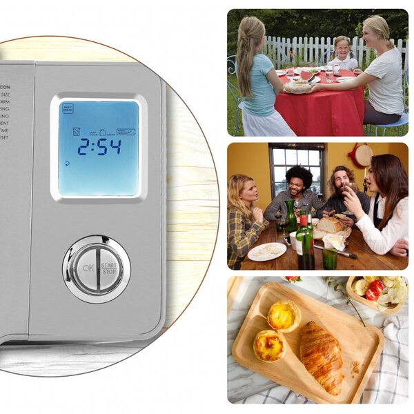 Хлебопекарна Nictemaw Baking Master, 550W, 25 програми, 3 степени, 500/750/900 гр, LCD, Отложен старт 13ч, Автоматичен дозатор, Сребрист