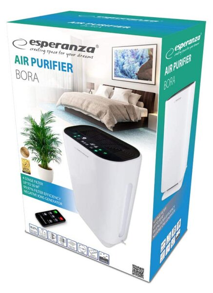 Пречиствател за въздух Esperanza EHP003, 43W, 50 м2, 190 м³/ч, 3 режима, 3 скорости, LCD, HEPA, Touch, Дистанционно, Бял
