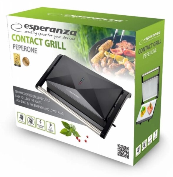 Електрическа скара Esperanza EKG013, 850W, 23х14.5см, Керамично покритие, Черен