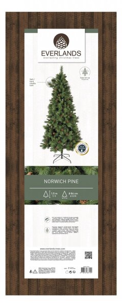 Изкуствена елха с шишарки Everlands Norwich Pine, 150 см, 446 клони, Метална стойка, Зелен