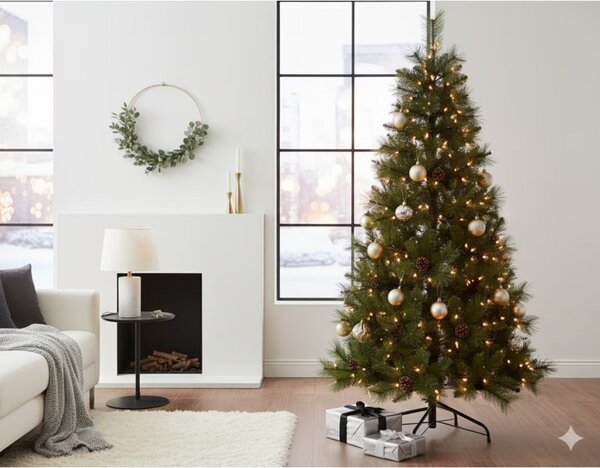 Изкуствена елха с шишарки Everlands Norwich Pine, 150 см, 446 клони, Метална стойка, Зелен