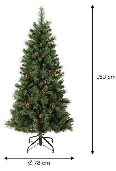 Изкуствена елха с шишарки Everlands Norwich Pine, 150 см, 446 клони, Метална стойка, Зелен