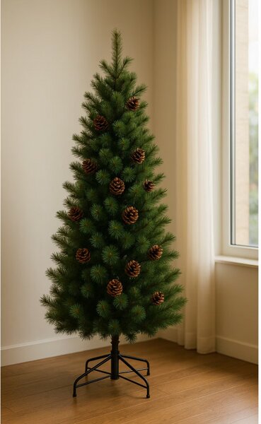Изкуствена елха с шишарки Everlands Norwich Pine, 150 см, 446 клони, Метална стойка, Зелен