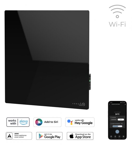 Електрически инфрачервен конвектор AENO AGH0012S, 500W, 12 м2, LED, Мобилно управление, Wi-Fi, Сензори за наклон и падане, IP24, Черен