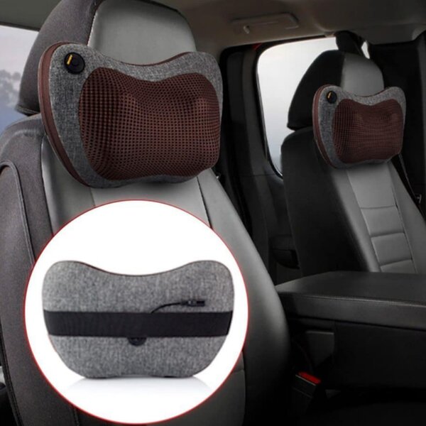 Масажираща възглавница Medivon Travel Massage Pillow, Shiatsu, 2 скорости, 8 глави, Затопляне, Отпускане на кожата и мускулите, 2 посоки, Сив/кафяв