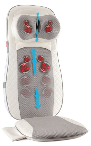 Масажираща седалка Medivon Luna, 48W, Shiatsu, Вибромасаж, 5 режима, Таймер, Инфрачервено загряване, Дистанционно, Бял/сив