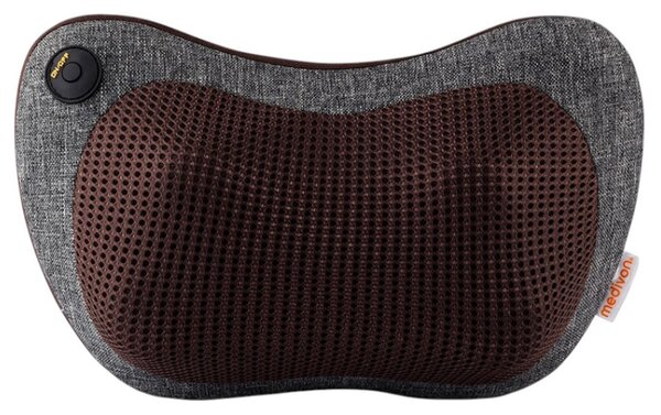 Масажираща възглавница Medivon Travel Massage Pillow, Shiatsu, 2 скорости, 8 глави, Затопляне, Отпускане на кожата и мускулите, 2 посоки, Сив/кафяв