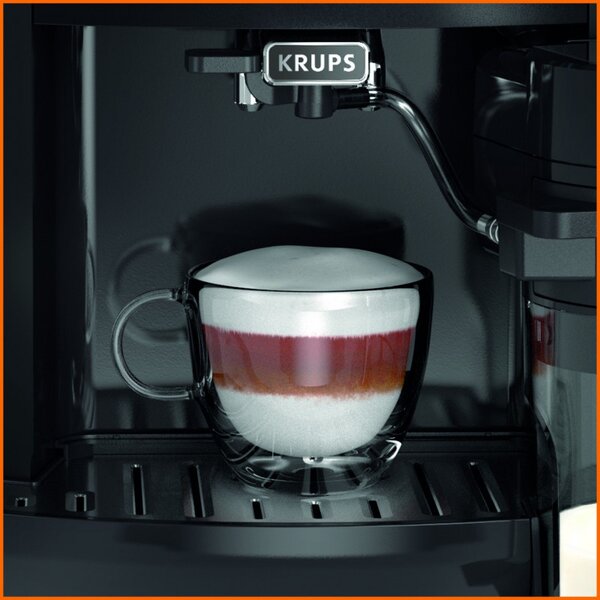 Кафеавтомат Krups Arabica Latte EA819E10, 1450W, 15 bar, 1.7 l, LCD, 5 програми, 3 функции, 3 настройки за темп. и аромат, Milk Comfort / One Touch Cappuccino, Черен
