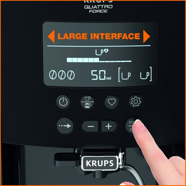 Кафеавтомат Krups Arabica Latte EA819E10, 1450W, 15 bar, 1.7 l, LCD, 5 програми, 3 функции, 3 настройки за темп. и аромат, Milk Comfort / One Touch Cappuccino, Черен