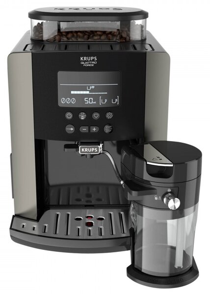 Кафеавтомат Krups Arabica Latte EA819E10, 1450W, 15 bar, 1.7 l, LCD, 5 програми, 3 функции, 3 настройки за темп. и аромат, Milk Comfort / One Touch Cappuccino, Черен
