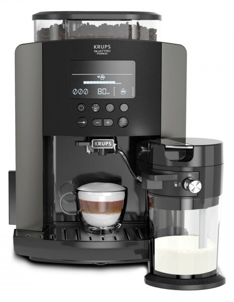 Кафеавтомат Krups Arabica Latte EA819E10, 1450W, 15 bar, 1.7 l, LCD, 5 програми, 3 функции, 3 настройки за темп. и аромат, Milk Comfort / One Touch Cappuccino, Черен