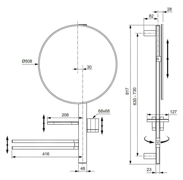 Стенно огледало с рафт/със закачалка ø 51 cm ALU+ – Ideal Standard