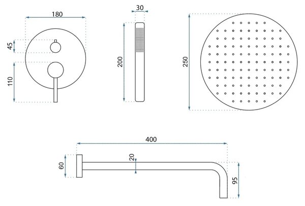 Комплект за Душ за Вграждане Rea Argon Nickel Brush + BOX