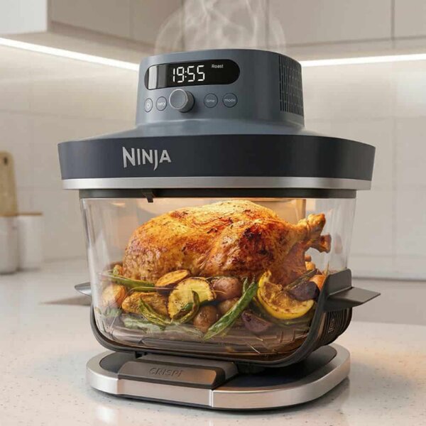 Фритюрник с горещ въздух Ninja CRISPi Pro AS101EUCY, 2050W, 2.3 + 5.7 л, 26-240°C, Max Crisp, Керамични плочи, Без PFAS, Тъмносин/сив