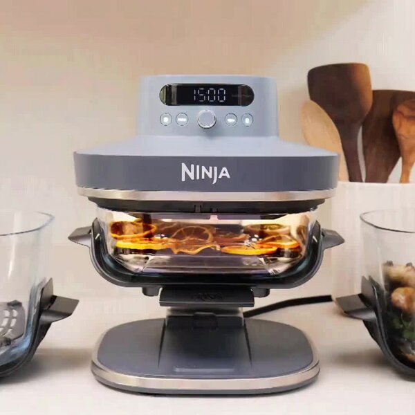 Фритюрник с горещ въздух Ninja CRISPi Pro AS101EUCY, 2050W, 2.3 + 5.7 л, 26-240°C, Max Crisp, Керамични плочи, Без PFAS, Тъмносин/сив