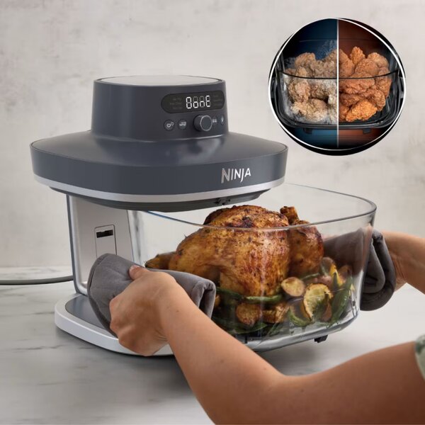 Фритюрник с горещ въздух Ninja CRISPi Pro AS101EUCY, 2050W, 2.3 + 5.7 л, 26-240°C, Max Crisp, Керамични плочи, Без PFAS, Тъмносин/сив