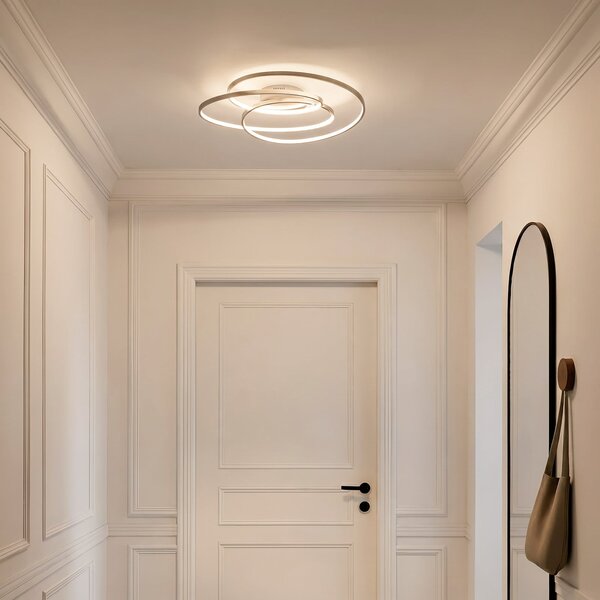 Lindby LED лампа за таван Joline, Ø 60 cm, цвят никел, метал, Затъмняване, Металик, Дневна/трапезария, Метал, Модерен