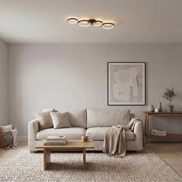 Lindby LED таванна лампа Evengeline, черна, алуминий, 88 см, Черен, Дневна/трапезария, Метал, Модерен