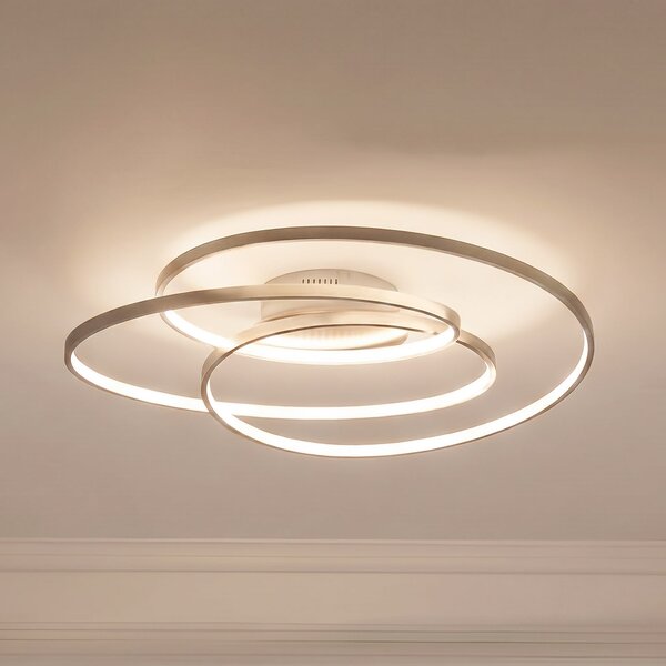 Lindby LED лампа за таван Joline, Ø 60 cm, цвят никел, метал, Затъмняване, Металик, Дневна/трапезария, Метал, Модерен