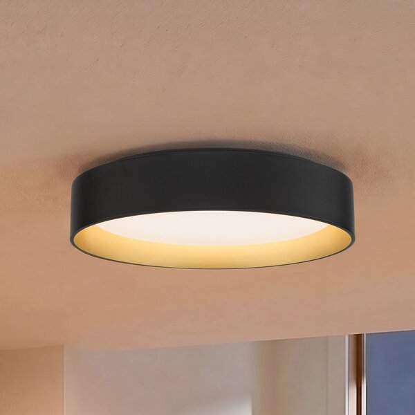 Lindby LED лампа за таван Gracjan, черна, метал, CCT, Ø45cm, Затъмняване, Черен, Дневна/трапезария, Пластмаса, Модерен