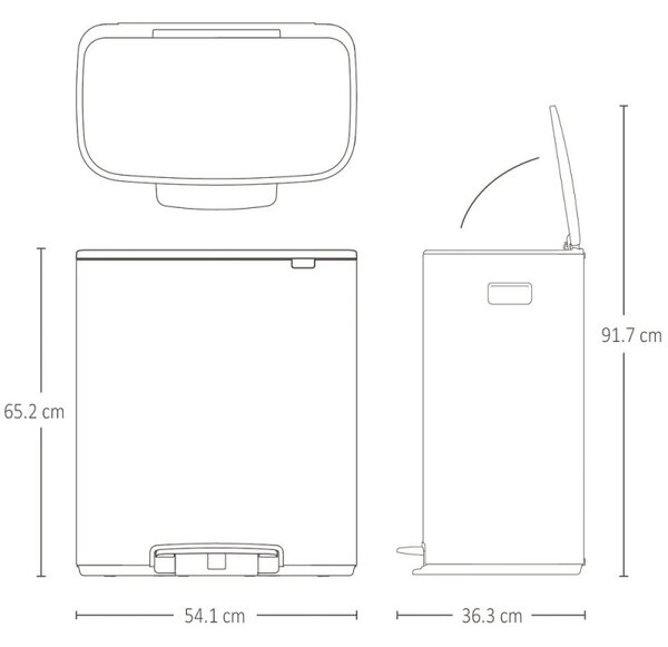 Кош за боклук Brabantia Bo Pedal 1010448, 60 л, Леко затваряне, Противоплъзгаща основа, Светлосив