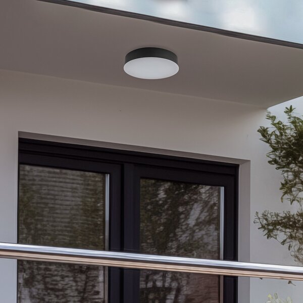 Lindby LED външно осветление за таван Lahja, антрацит, сензор, IP65, Черен, Пластмаса, Модерен