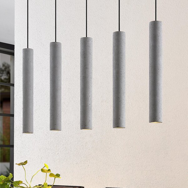 Lindby Висяща лампа Concretto, 100 cm, сива, 5 светлини, бетон, Затъмняване, Сив, Дневна/трапезария, Бетон, Модерен